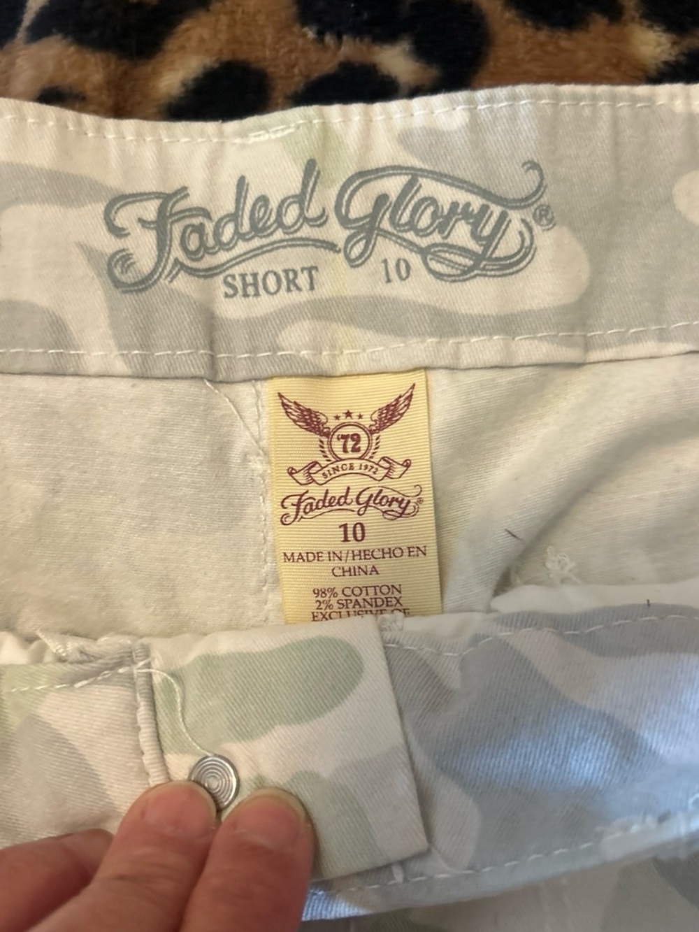 Faded Glory Women's Camouflage Jean Shorts in Light Green and White